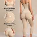 Women Open Bust Bodysuit Seamless Tummy Control Full Body Shaper Shapewear Capri Butt Lifter Thigh Slimmer (Beige, S)