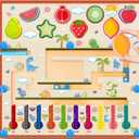 Montessori Magnetic Color and Number Maze Toys Wooden Shape Sorter Game for Toddler Magnet Balls Puzzle Board Educational Sensory Learning Toy for 3+ Years Old Kids