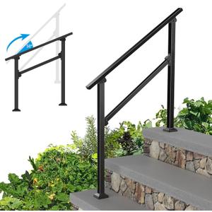 Wrought Iron Handrails for Outdoor Steps - Exterior Hand Rails for Concrete Steps Outside Metal Stair Railing Porch 3 Step