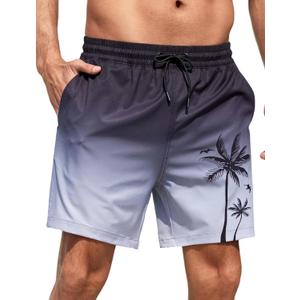 Lzzidou Men Swim Trunks with Mesh Liner 5 Inch Inseam Board Shorts Quick Dry Bathing Suit (3X-Large, Black Grey)