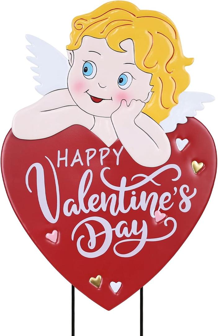ogardeck Valentines Day Decorations Outdoor, 26" Metal Cupid Decorative Garden Stakes for Valentines Decor, Happy Valentine's Day Yard Sign Heart for Home Outside Lawn Porch Anniversary Wedding Party