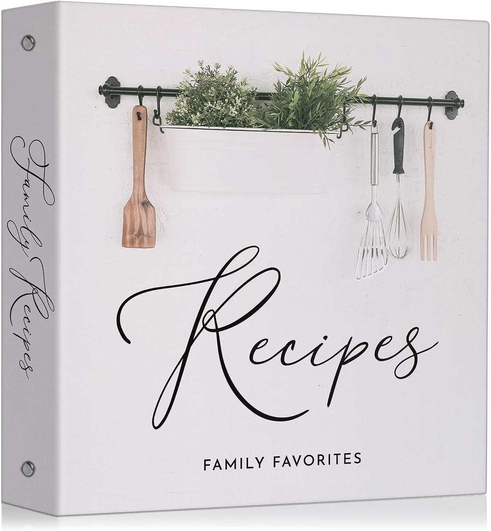 Family Recipe Binder (11x12 in) | Recipe Organizer Binder with Plastic Sleeves | 3-Ring Kit to Write & Store Your Own Recipes (25 Double-Sided Cards 50 Recipes, 12 Dividers) | Gift Box Included