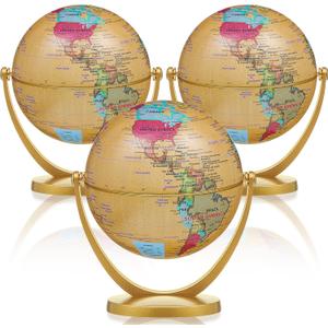 Henoyso 3 Pcs Mini Antique Globe for Kids 4.2 In/ 10.6 cm Small Educational Vintage Decorative Desk Decor with Stand for Home Office Classroom Desktop Back to School Gifts
