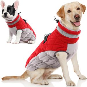 AOFITEE Dog Coat, Warm Dog Winter Coat, Reflective Cold Weather Dogs Puffer Jacket with Harness Built in, Waterproof Pet Fleece Vest Snowsuit for Small Medium Large Dogs, Christmas Red L