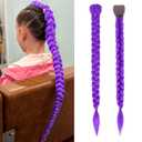 Long Purple Braids Cosplay Hair Extensions 26 Inch Synthetic Box Braiding Hair Easy Clip in Ponytail for Cosplay Halloween Costume