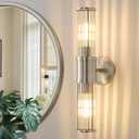 Brushed Nickel Wall Sconce Bathroom Vanity Light Fixtures for Mirror, Modern Wall Light with Glass Rod Shade for Bathroom, Bedroom, Hallway, Living Room - Bulb Not Included