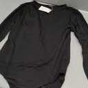 MANGDIUP Women's Round Collar Long Sleeve Elastic Bodysuit Jumpsuit (Large, Black)