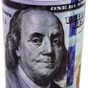 $100 Dollar Bill Piggy Bank 5 7/8" Tall Coin Saving Money Currency Benjamin Franklin Tin Can Banknote Jar (1 Pack, 7 1/4" X 4 3/4")