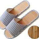 Odor-resistant Japanese Bamboo House Slippers for Sweaty Feet for Summer Cooling Slippers with Non-slip Soft Sole for Tatami and Indoor Easy to Clean (11-12 Wide Women/9.5-11 Wide Men, Blue)