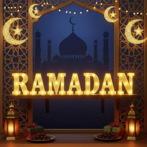 7 Pieces Large Ramadan LED Letter Lights Sign Ramadan Eid LED Marquee Lights Table Decoration for Eid Home Party Gift Tabletop Decoration (Yellow)
