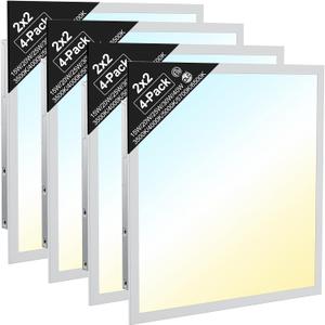 4 Pack, 2x2 LED Flat Panel Light, Commercial Drop Ceiling Troffer, 15W40W Wattage Selectable, 5CCT 3500K6500K, 010V Dimmable, Flicker-Free, ETL Listed