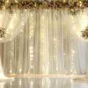 Ivory Tulle Backdrop Curtains with Lights String for Wedding Parites 60×8ft Ivory Sheer Backdrop Curtains for Baby Shower Birthday Party Photo Shoot Background Decorations(12 Panels 5ft×8ft)