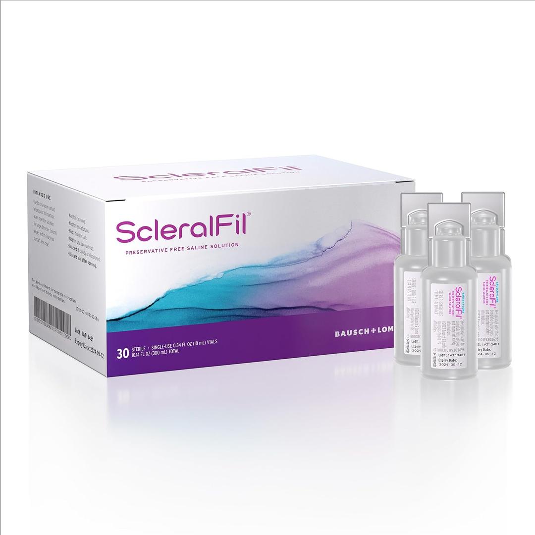 ScleralFil Preservative Free Saline Solution for Scleral Lenses, Buffered Isotonic Rinsing & Insertion Solution for Soft and Rigid Gas Permeable Contacts, Single-Use Vials, 30 Count, Best By: 2027-05-13