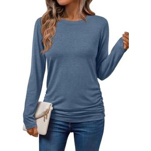 AUTOMET Womens Long Sleeve Shirts Business Casual Tops Ruched Fall Trendy Tshirt 2025 Size 2XL