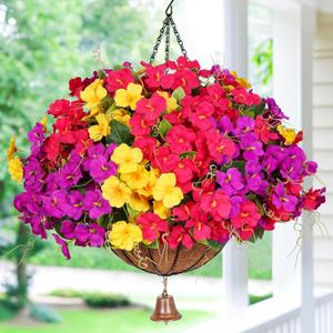 Dolicer Realistic Artificial Hanging Flowers for Outdoors, Look Real Large Artificial Flowers for Outdoors with Baskets, UV Resistant Fake Hanging Flowers Plants for Porch Patio Balcony Yard