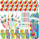 Pool Party Favors and Beach Party Favors - 120 PCS Party Bag Stuffers Including Beach Balls, Summer Theme Straws, Bubble Wands, and more for Beach Pool Party Favors, Birthday Party Supplies 4-8 8-12