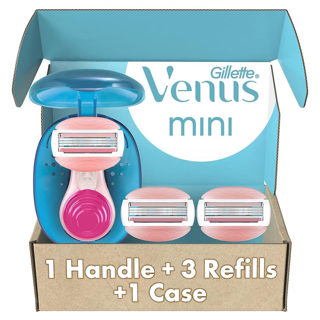 Gillette Venus Mini ComfortGlide White Tea Razors for Women, Includes 1 Mini Handle + 3 Refills + 1 Case, Holiday Gifts for Women