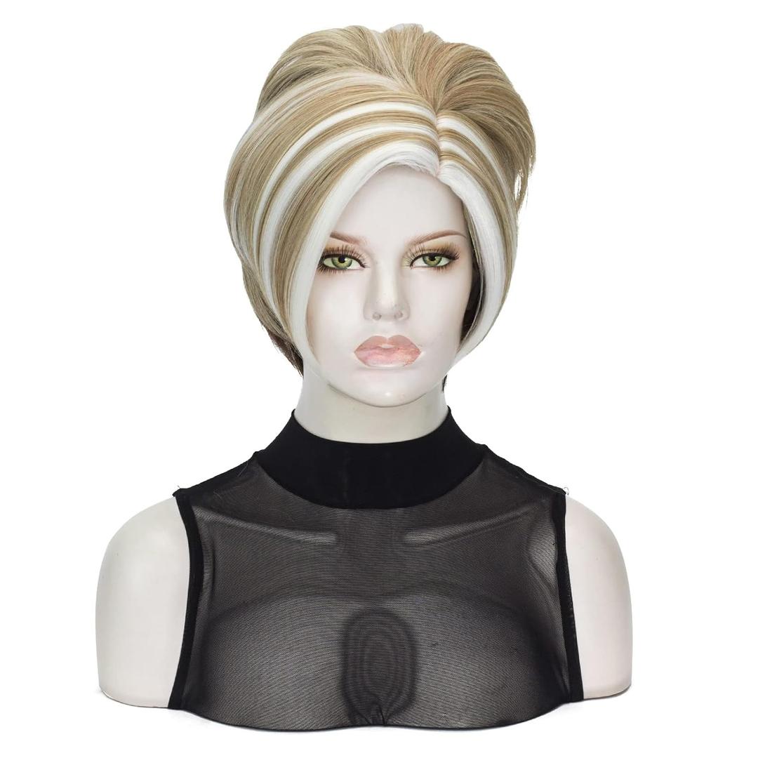 Short Blonde Brown Wig Short Curly Wavy Wigs for Women Layered Wavy Full Wigs Golden Brown Halloween Costume(Gold and white mix)