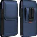 ACCKUO Leather Phone Holster with Strong Metal Belt Clip and Magnetic Closure Compatible with iPhone 16/15/14/13/12 Pro and Non-Pro, Galaxy S25 S24 S23 S22, M-Blue