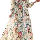 Maxigerui Women's Long Sleeve Floral Maxi Dress 2026 Spring Summer Wedding Guest Dress, Green Floral, S