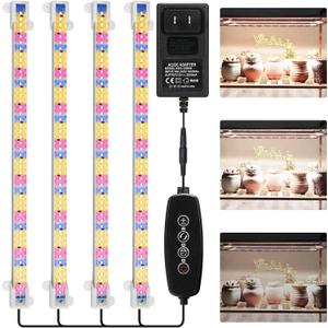 Mosthink Grow Lights Full Spectrum, LED Grow Lights Strips for Indoor Plants, Plant Lights with Auto On Off Timer 3 6 12H,5500K Dimmable Plant Growing Lamp with 204 White Red Blue LEDs, 4 Packs in 1