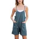 Rompers for Women Summer Casual Waffle Knit Sleeveless Romper Spaghetti Strap Shorts Overalls Jumpsuit with Pockets, Size: XL