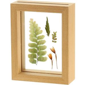 uxcell Wooden Pressed Flower Frame Handmade, 4x5 Inch Rectangle Floating Picture Frame Double Glass Frame for Pressed Flowers Artwork Photo Frame Tabletop Display, Natural Wood