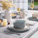 Famiware Star 12-Piece Stoneware Dinnerware Sets for 4, Reactive Glaze Plates and Bowls, Modern Rustic Dishes for Everyday & Formal Use, Chip/Scratch Resistant, Microwave/Dishwasher Safe, White & Blue