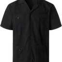 VATPAVE Mens Short Sleeve Button Down Cuban Guayabera Shirts (Black, XL)