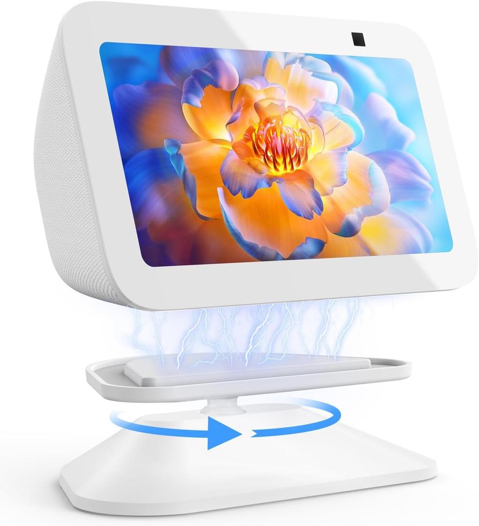 Maxonar Stand for Echo Show 5 (3rd Gen), Adjustable Tilt Swivel Stand Anti-Slip Base Strong Magnetic Compatible with 2023 Release Show 5 Smart Speaker- White
