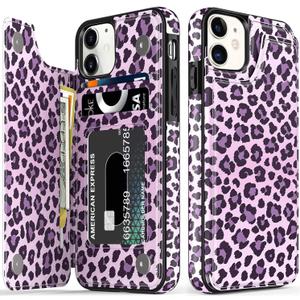 LETO for iPhone 11 Case,Leather Wallet Case with Fashion Floral Flower Designs for Girls Women,with Kickstand Card Slots Cover,Protective Phone Case for Apple iPhone 11 6.1" Purple Leopard