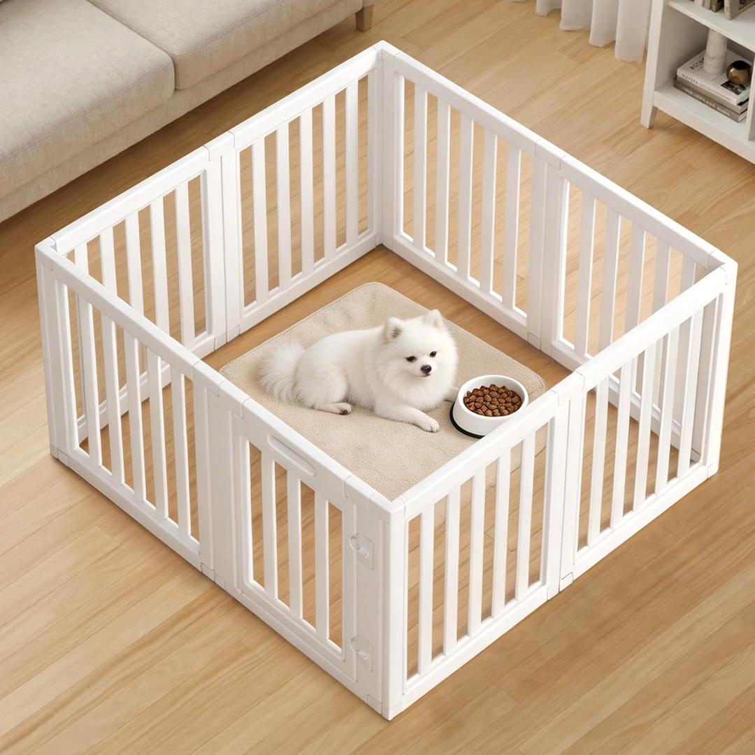 Clear Dog Play Pen,Pet Playpen with Door,Easy to Clean and Install Puppy pens for Both Indoor and Outdoor use (White, 30.3 inch Height, 8 Panels)