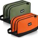 12 Inch Small Tool Bag 2 Pack, Zipper Tool Pouch Two Compartments, Utility ToolBag with Carrying Handle, Heavy Duty Tools Storage Organizer for Electrician Mechanic, Gift for Men Dad, Orange/Green (12" x 7")