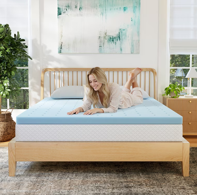 EGOHOME 4 Inch Queen Memory Foam Mattress Topper, Cooling Gel Infused & Pressure Relieving Pad in a box, Dorm Room Essentials, CertiPUR Certified, Blue