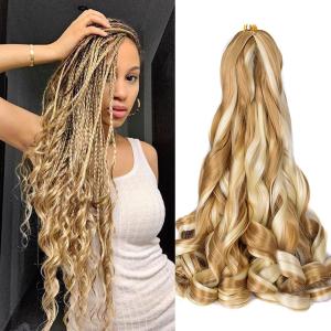 Luoyudu Curly Braiding Hair,#P27/613 Spanish 8Packs Bouncy Crochet Hair 24Inch Synthetic French Curl Braiding Hair Extensions(24 Inch,Pack of 8,P27/613)