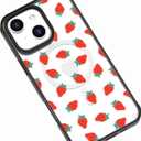Compatible for iPhone 14 Plus Case with Magsafe,Strawberry Garden Pattern Girly Aesthetic Kawaii Fruit Design Clear Shockproof Phone Case Cover for Women Girls