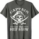 Funny Pirate design Captain Ship Show Boater Boating Captain T-Shirt L