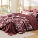 Bedsure Queen Comforter Set - 7 Pieces Floral Burgundy Soft Bedding Sets, Queen Bed in a Bag with Botanical Flowers Comforter, Sheets, Pillowcases & Shams
