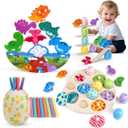 Montessori Dinosaur Toddler Toys Wooden Puzzles Gift for Ages 1 2 3 4 Year Old Kid Boys Girls Animal Dino Egg Toys, Wooden Blocks Stacking Sorting Toddler Fat Brain Easter Gift Preschool Learning