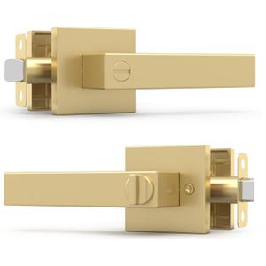 Privacy Door Handle - 1 Pack Interior Reversible Gold Door Handle, Heavy Duty Bed & Bath Door Handles with Privacy Door Lock, Fits All Standard Doors - Satin Brass