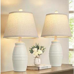 QiMH 21.5" Lamps Set of 2, Farmhouse Lamps for Living Room, Modern Table Lamp for Bedroom, Vintage Rustic Nightstand Lamp with Linen Shade, Retro Bedside Lamp for Office Home, Off-White