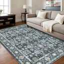 Washable 8×10 Area Rug for Living Room, Vintage Floral Rug Soft Non Slip Stain Resistant Boho Carpet for Indoor Bedroom Dinning Room Home Office Blue/Navy