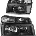 AUTOSAVER88 Headlight Assembly Compatible with 2004-2012 Chevy Colorado/ 04-12 GMC Canyon / 2006-2008 Isuzu i-Series Black Housing with Clear Reflector + Bumper Lights