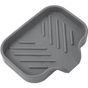 Silicone Bathroom Soap Dishes with Drain Spout-Bathroom and Kitchen Sink Organizer,Sponge Holder,Dish Soap Tray,Perfect for Dispenser,Scrubber,Bottle,Cup on Sink or Counter-Grey 4.9"3.2"