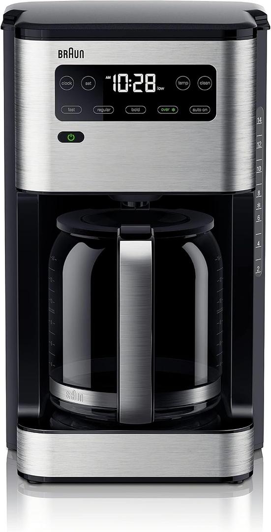 Braun PureFlavor 14Cup Programmable Coffee Maker Fast Brew Speed, Touch Display, Bold & BrewOverIce Modes, FlavorCarafe & Adjustable Warm Plate