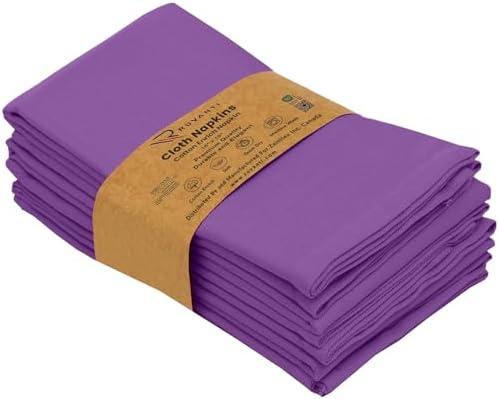 Pack of 2, Ruvanti Cloth Napkins Set of 6, 18x18 Inches Napkins Cloth Washable, Soft, Durable, Absorbent, Cotton Blend. Table Dinner Napkins Cloth for Hotel, Lunch, Restaurant, Wedding Parties - Purple