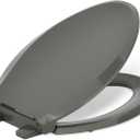 KOHLER 4636-RL-58 Cachet ReadyLatch Elongated Toilet Seat Slow Close, Soft Close Toilet Seat Quiet Lid, Contoured Grip-Tight Bumpers Installation Hardware, Aparment Essentials, Thunder Gray