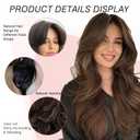 Aisaide Long Wavy Highlight Brown Layered Wig with Curtain Bangs for Black Women Synthetic Ombre Brown Layered Wig Long Wavy Highlight Blonde Shaggy for Women 24 inch