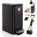 Dog Poop Trash Can Outside with Poop Scooper for Dogs, 12L/3.2Gal Metal Outdoor Garbage Can with Lid Suitable for Small, Medium and Large Dogs (Tungsten Steel)