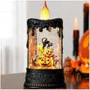 Halloween Snow Globe Candle with Music, Snow Globe Lantern Candle Pumpkin and Black Cat Glittering Lantern, Musical Light Halloween Festival Party Home Decoration USB & Battery Operated